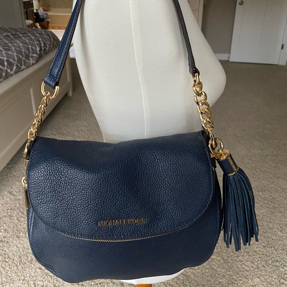 NWOT Michael Kors Navy Leather Shoulder Bag +Strap